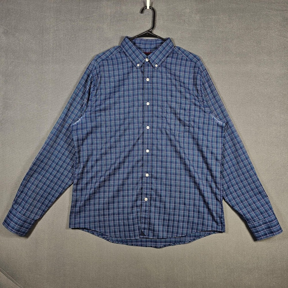 UNTUCKit Vesparo Shirt Mens XL Blue Plaid Regular Button Down Long Sleeve FLAW